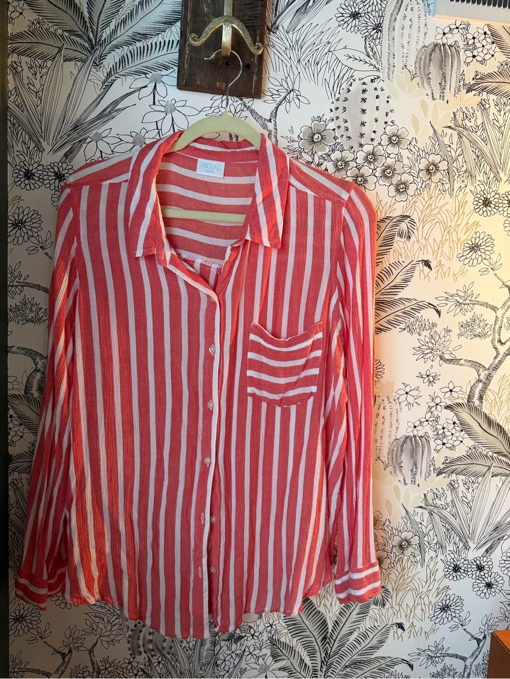 Abound Red and White Striped Button-Down Shirt